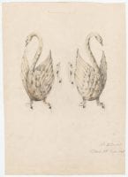 [Andirons with Swan Design], 1935, by Potter Art Iron Studio