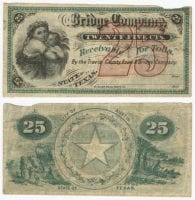 Travis County Road and Bridge Company 25 cents (twenty-five cents) scrip, ca. 1870s