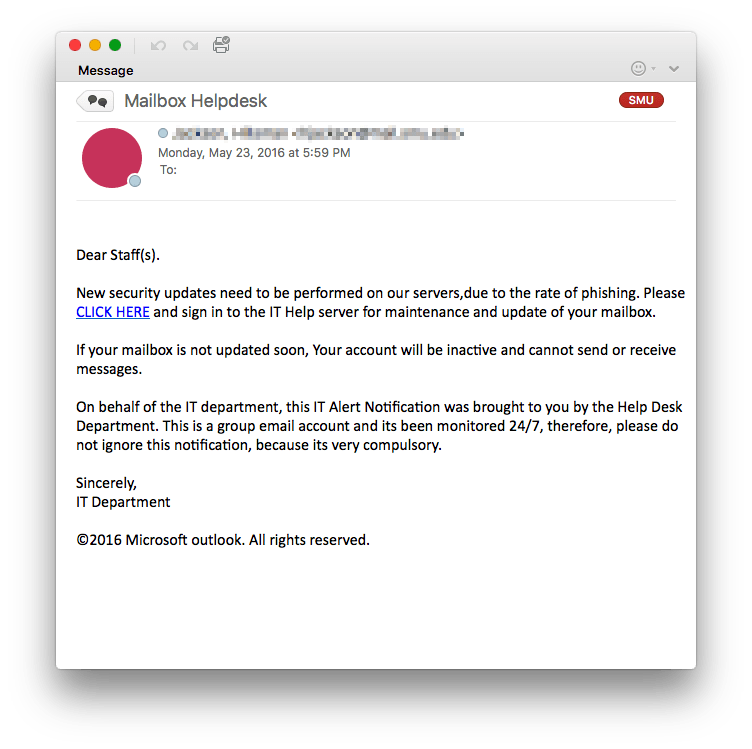 Phishing Attempt Email