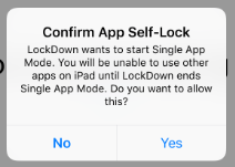 a picture that shows the confirm app self-lock screen on ipad