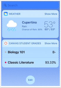 a picture that shows the new grades widget for mobile use