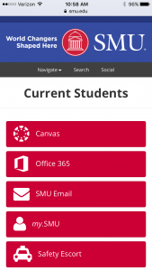 SMU mobile-friendly Current Students page.