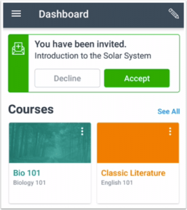 picture that shows new canvas dashboard in android student app