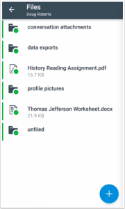 Picture that shows the files interface for teachers in the Canvas teachers app
