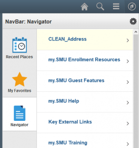 An image of the NavBar button and Navigator menu in my.SMU.