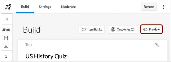 A picture in Canvas that highlights the new preview function for Canvas New Quizzes