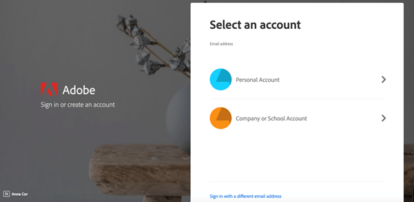 Adobe Creative Cloud Select an Account window 