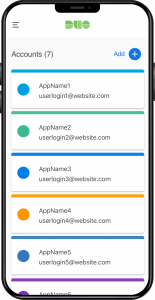 A screenshot example of multiple accounts shown in the Duo mobile app.
