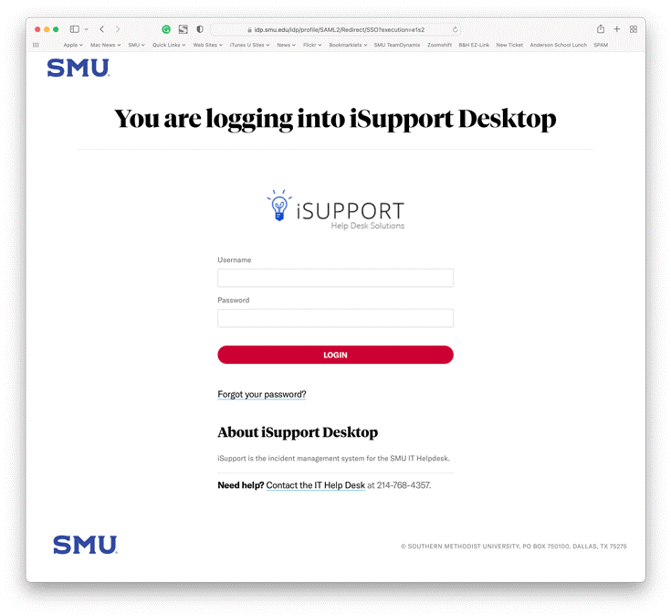 A screenshot of the redesigned SSO login page for SMU.
