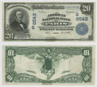 United States $20.00 (twenty dollars) national currency, 1907, DeGolyer Library, SMU.