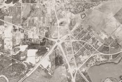 Close up of Grid 02, showing Field Circle, junction of Highways 77 / 114 / 183, Dallas Aerial Photographs, 1945 USDA Survey