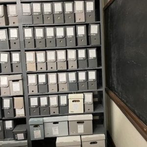SMU Archives shelving with boxes