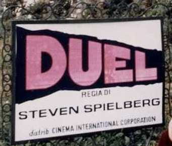 Detail of Spielberg's sign advertising his film, Duel