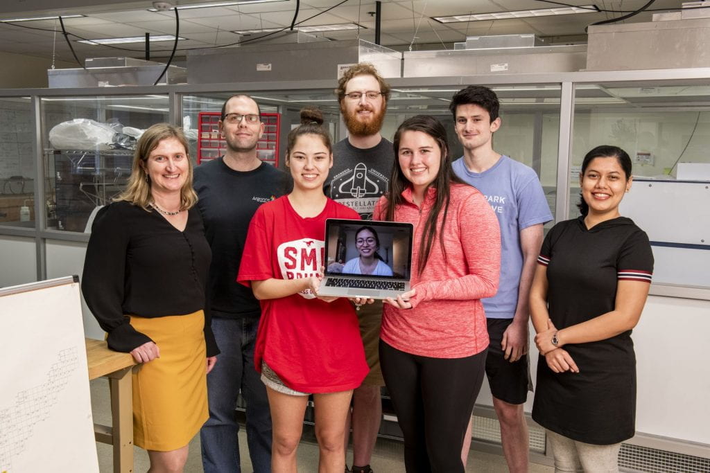 Professor Jodi Cooley (left) and the SMU SuperCDMS Group circa May 2020