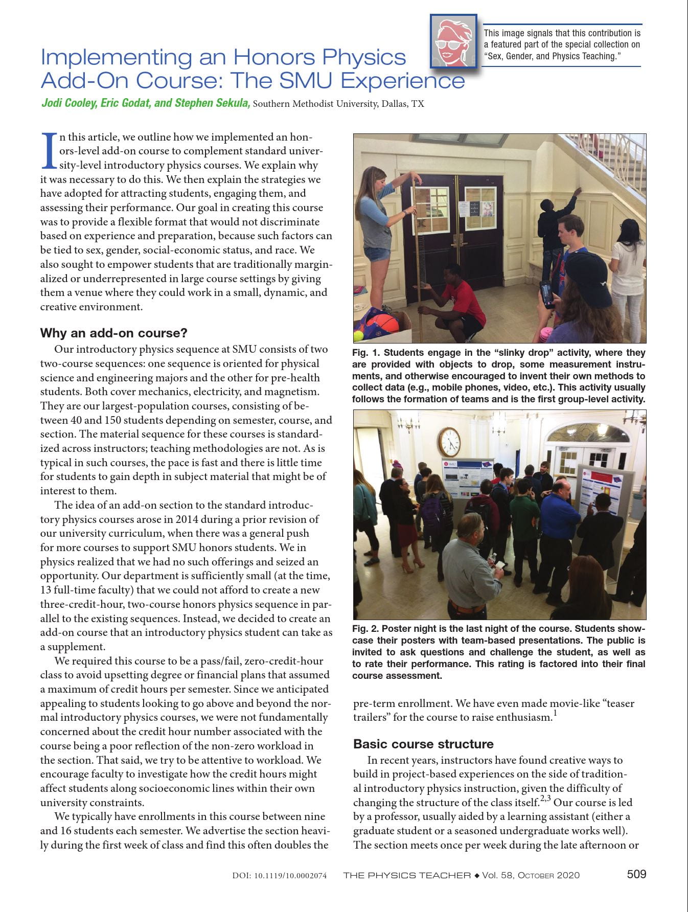 First page of the SMU Honors Physics TPT article