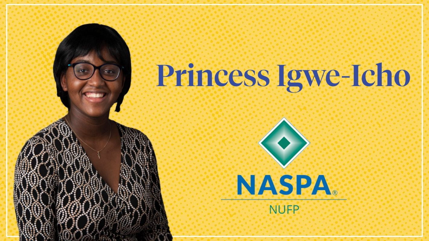 Yellow background with photo of Princess Igwe-Icho, NASPA-NUFP logo