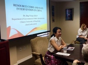 Chinese University of Hong Kong's Dr. Jing Vivian Zhan before her lecture "The Resource Curse in China" Aug. 31.
