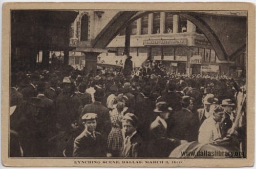 Print souvenir postcard of Allen Brooks Lynching, March 3, 1910.